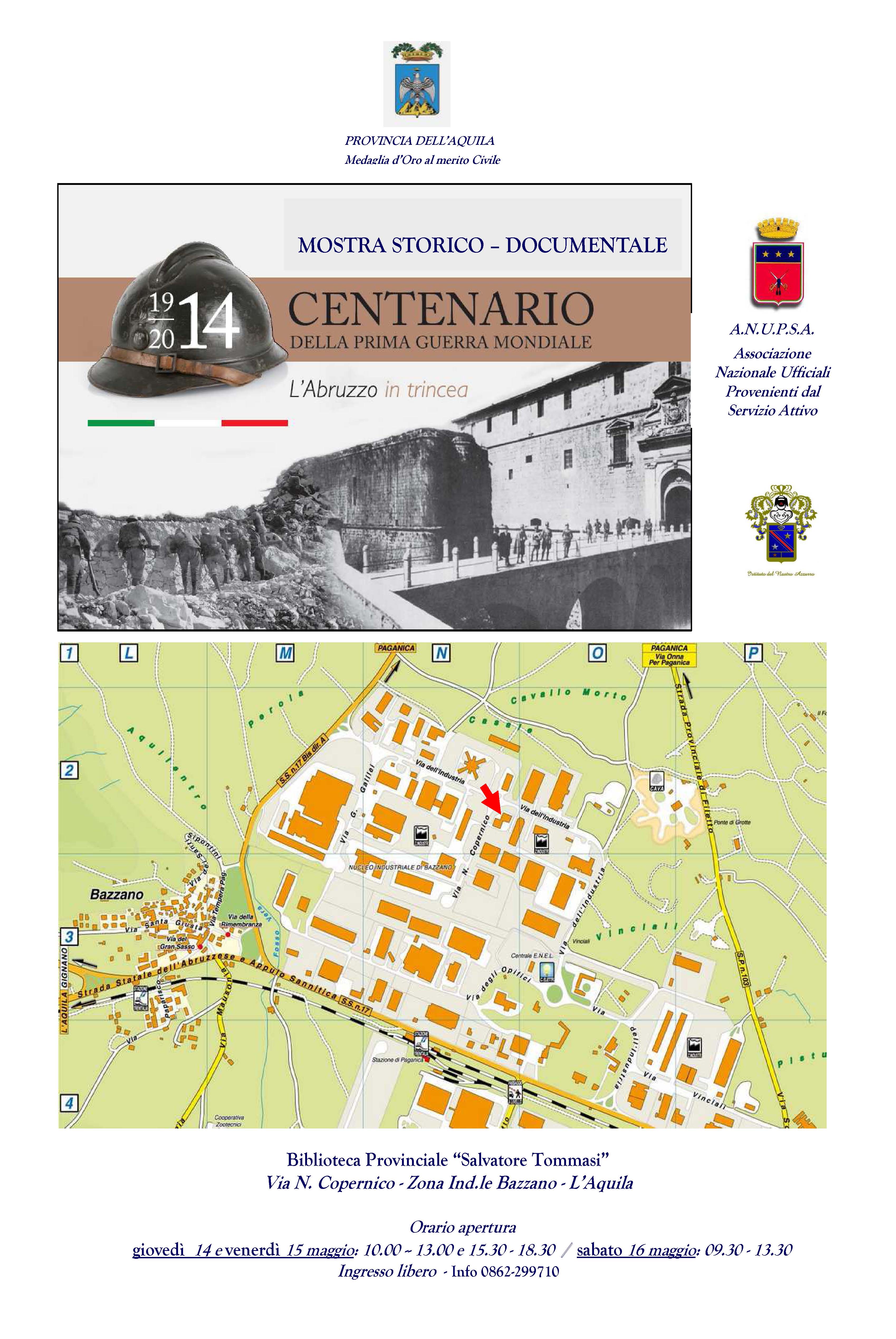 L’AQUILA. LA MOSTRA STORICO DOCUMENTALE ALLESTITA PRESSO LA BIBLIOTECA PROVINCIALE IN LOCALITA’ BAZZANO, FORTEMENTE VOLUTA DALL’ANUPSA – GRUPPO DELL’AQUILA E SOSTENUTA DALLA DIREZIONE DELLA BIBLIOTECA, SI E’ AMPLIATA PER L’88^ ADUNATA ALPINI CON CIMELI, UNICI, CONCESSI DAL MUSEO DELLA MOTRIZZAZIONE MILITARE ED UNA SEZIONE DEDICATA AGLI ALPINI.