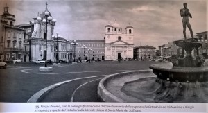 Vista della Cattedrale (con simulazione della cupola) dalla parte alta di Piazza Duomo