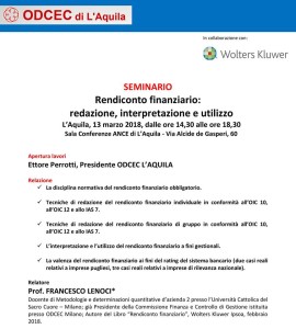 Rendiconto Finanziario:  redazione, interpretazione e utilizzo. Seminario a L’Aquila.