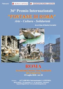 Giovedì 19 Luglio 2018, ore 18, alla Sala Alessandrina dell’Accademia di Storia Arte Sanitaria (Lungotevere in Sassia, 3 00193 Roma /Tel. 06.6833262), avrà luogo la cerimonia per la consegna del 36° Premio Internazionale.