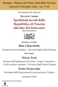 PERUGIA. Presentazione del volume di Riccardo Ciammi “Spedizioni navali della Repubblica di Venezia alla fine del settecento”.