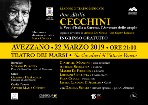 AL TEATRO DEI MARSI DI AVEZZANO  “DON ATTILIO CECCHINI”   UN READING DI TEATRO MUSICATO  DEDICATO ALL’AVVOCATO DELLE UTOPIE.