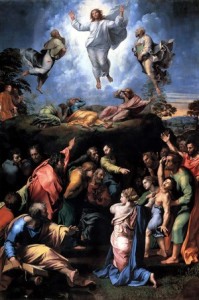 Raffaello, Trasfigurazione (tempera su tavola, anni 1518-20, cm 410x279, Musei Vaticani).