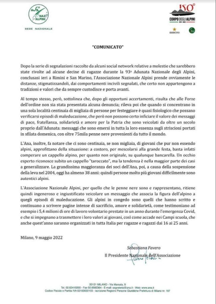 Le presunte molestie durante la 93^ adunata Nazionale degli Alpini a Rimini