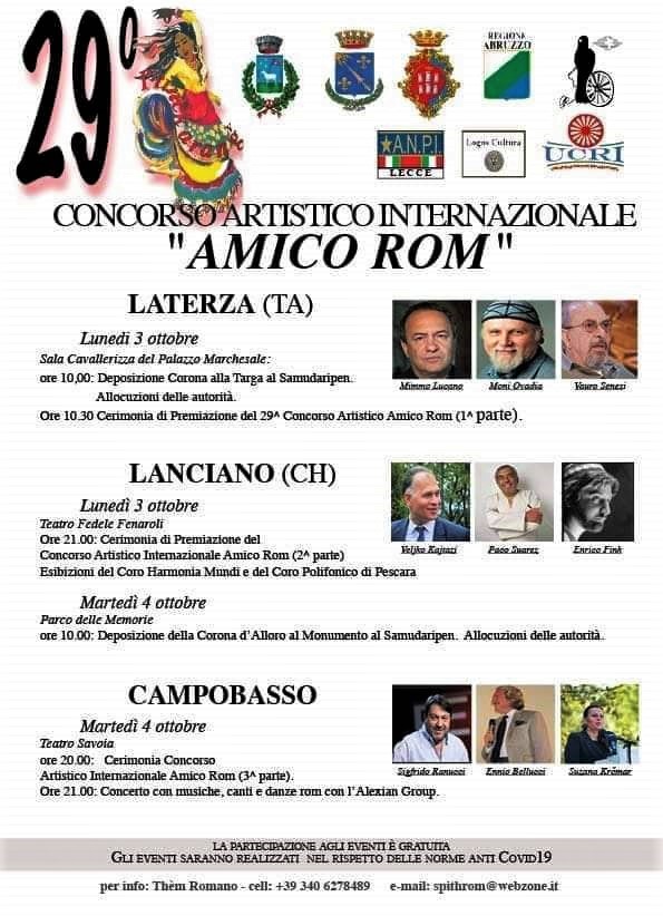 29^ edizione del Concorso Artistico Internazionale “Amico Rom” 