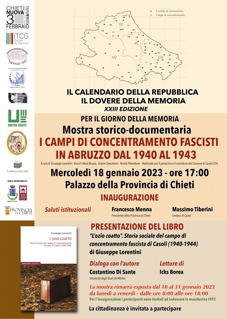 Chieti. Per il Giorno della memoria 2023, mostra storico-documentaria sui campi di concentramento fascisti in Abruzzo dal 1940 al 1943.