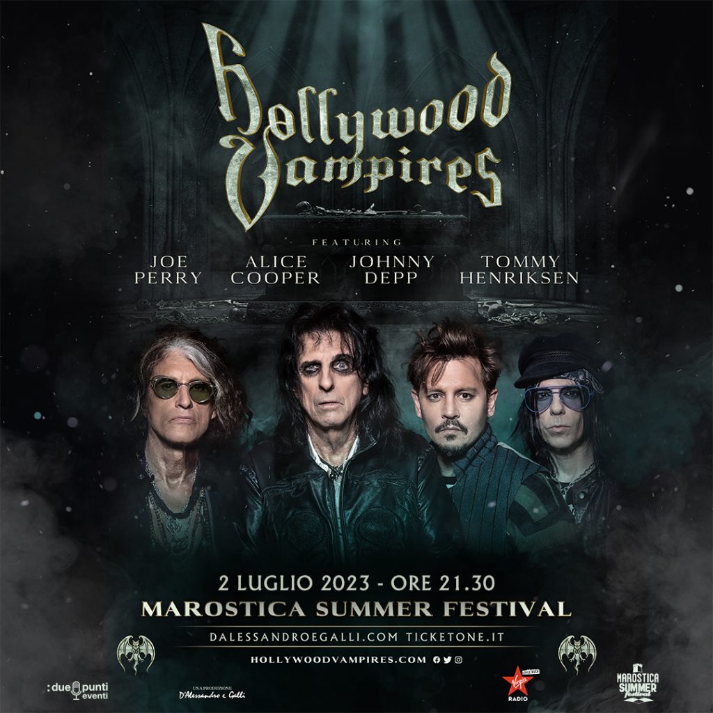Johnny Deep sul palco del Marostica Summer Festival 2023 con gli Hollywood Vampires,